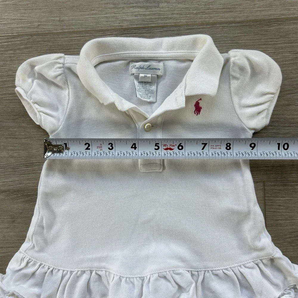 Ralph Lauren Baby Girls 3M Polo Dress White Short Sleeve Blue Pony‎ Drop Waist